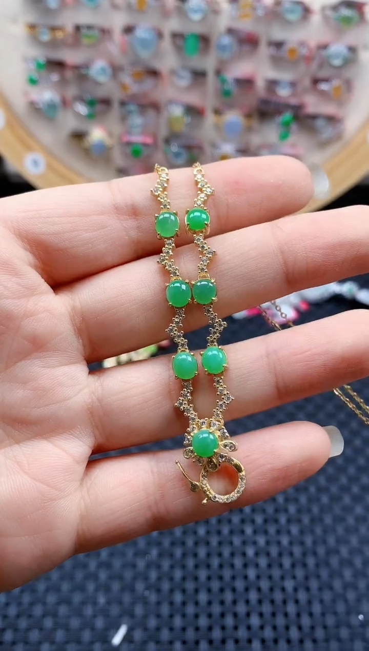 银S925镶嵌戒指翡翠天然A货缅甸翡翠