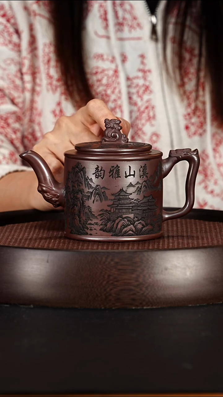 茶壶紫砂宜兴紫砂壶石红泥料祥瑞280cc