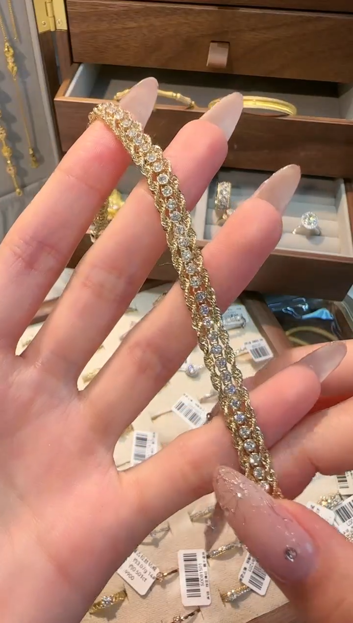 【闪购商品】钻石手链18K金镶嵌麻绳手链17#