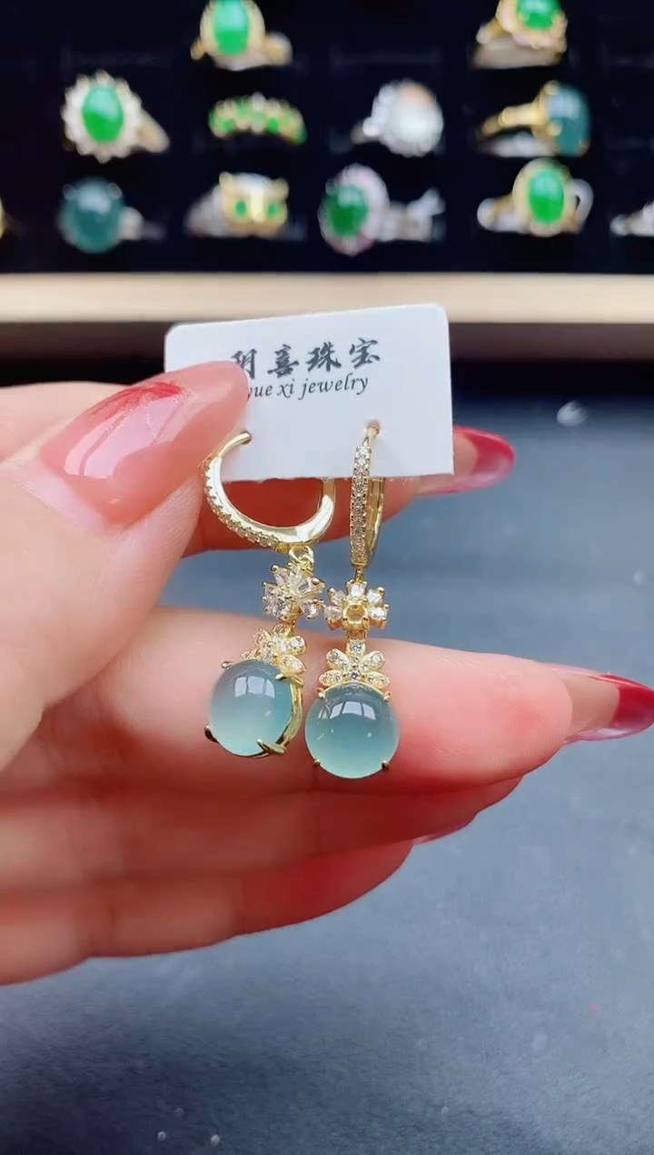【闪购商品】翡翠耳饰银S925镶嵌1325