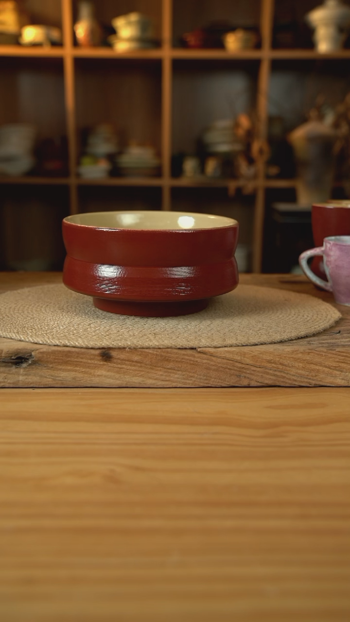 复古红系列的8英寸折腰直口盆1个