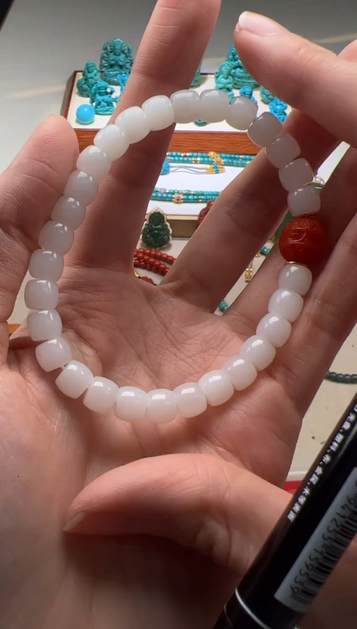 【闪购商品】和田玉（白玉）手串手串18K金镶嵌手串手串