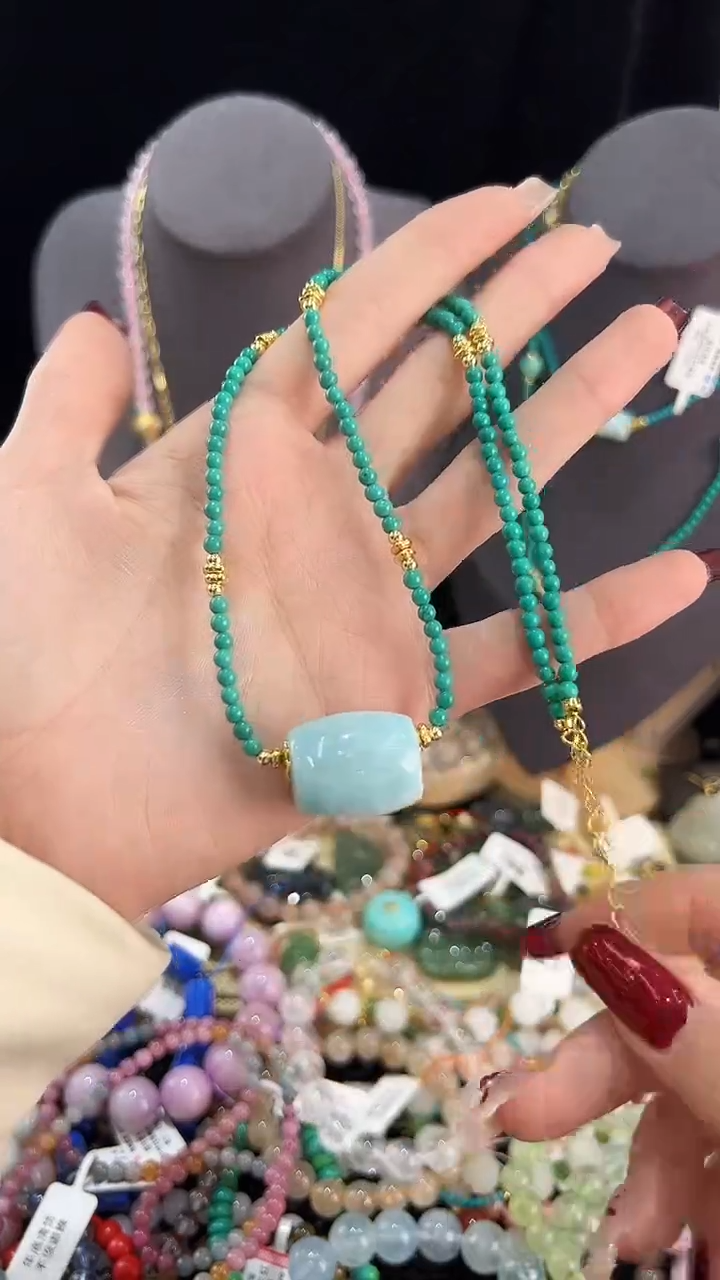 【闪购商品】针钠钙石（海纹石）颈饰未镶嵌吊坠赠项链