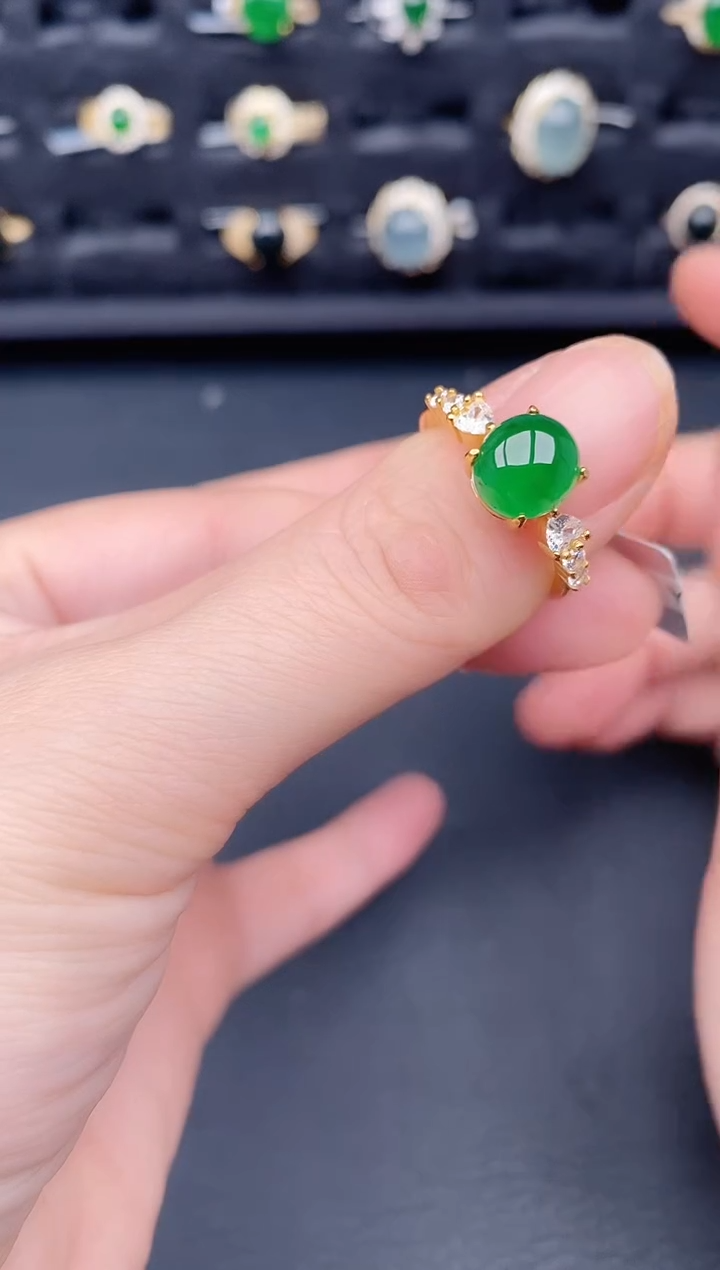 银S925镶嵌戒指翡翠天然a货翡翠96