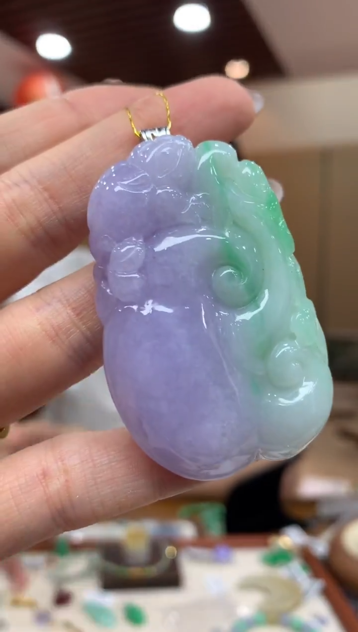 吊坠(不含链)18K金镶嵌翡翠如意