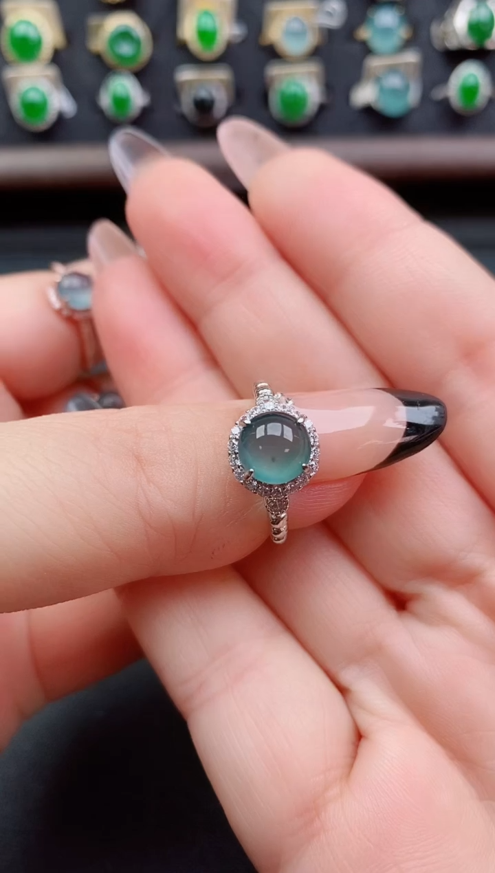 银S925镶嵌戒指翡翠1