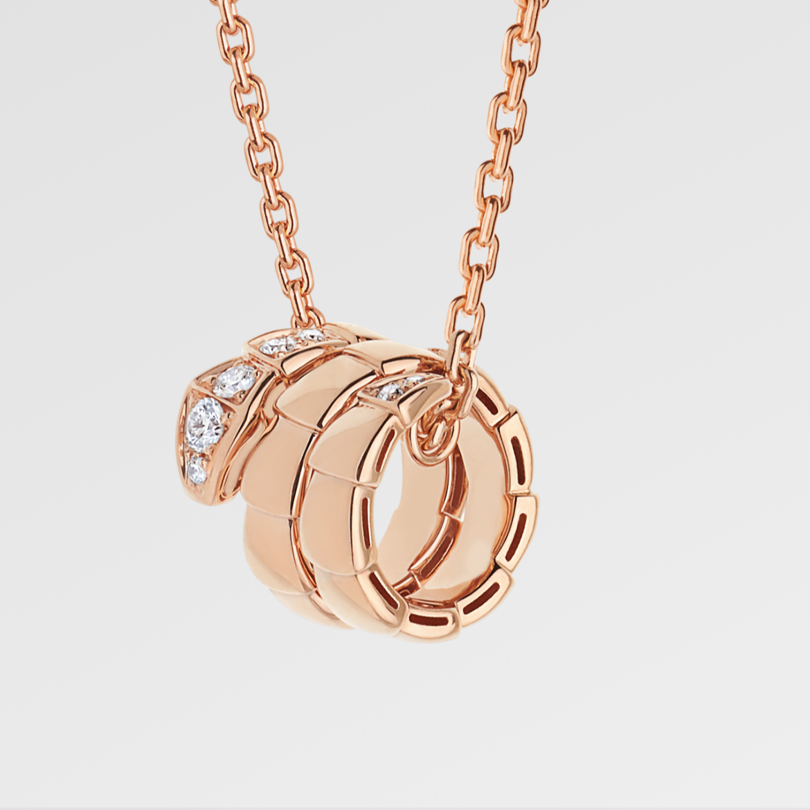 99新 BVLGARI/宝格丽 SERPENTI VIPER 玫瑰金色 灵蛇头尾钻项链