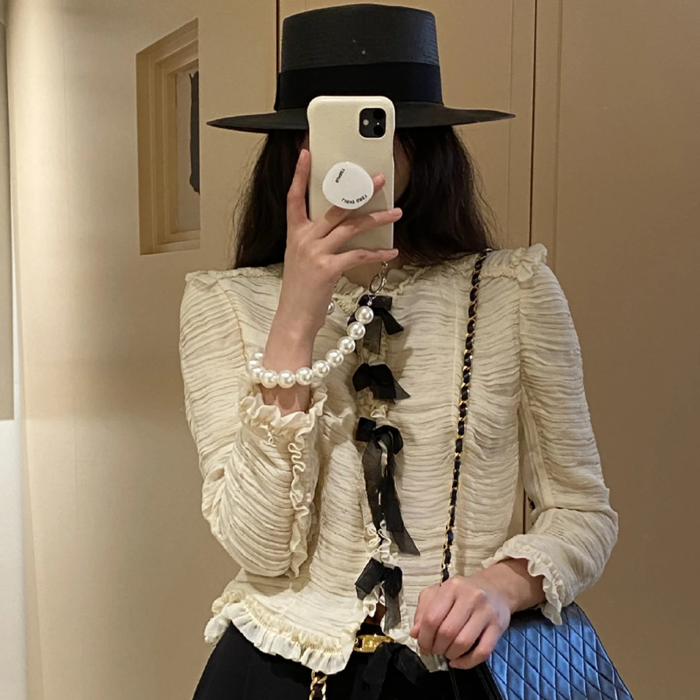 未使用 Chanel/香奈儿 针织蝴蝶结长袖 米色/38