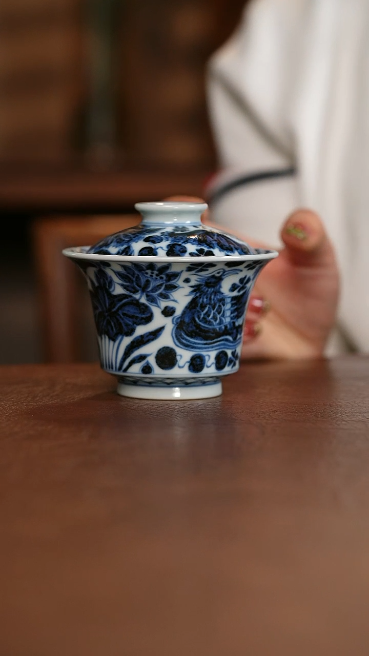 【闪购商品】元青花鸳鸯马蹄盖碗