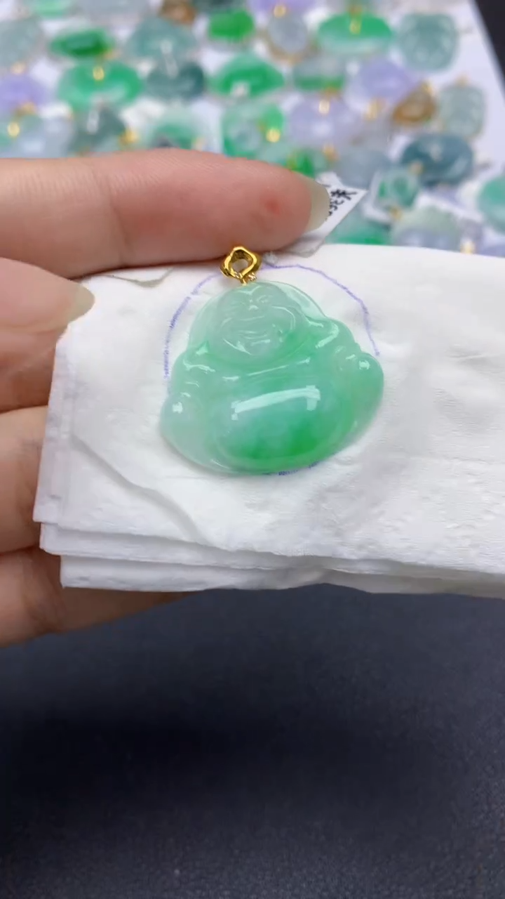 翡翠18K金镶嵌颈饰天然缅甸a货翡翠百元以上9元证书费自理