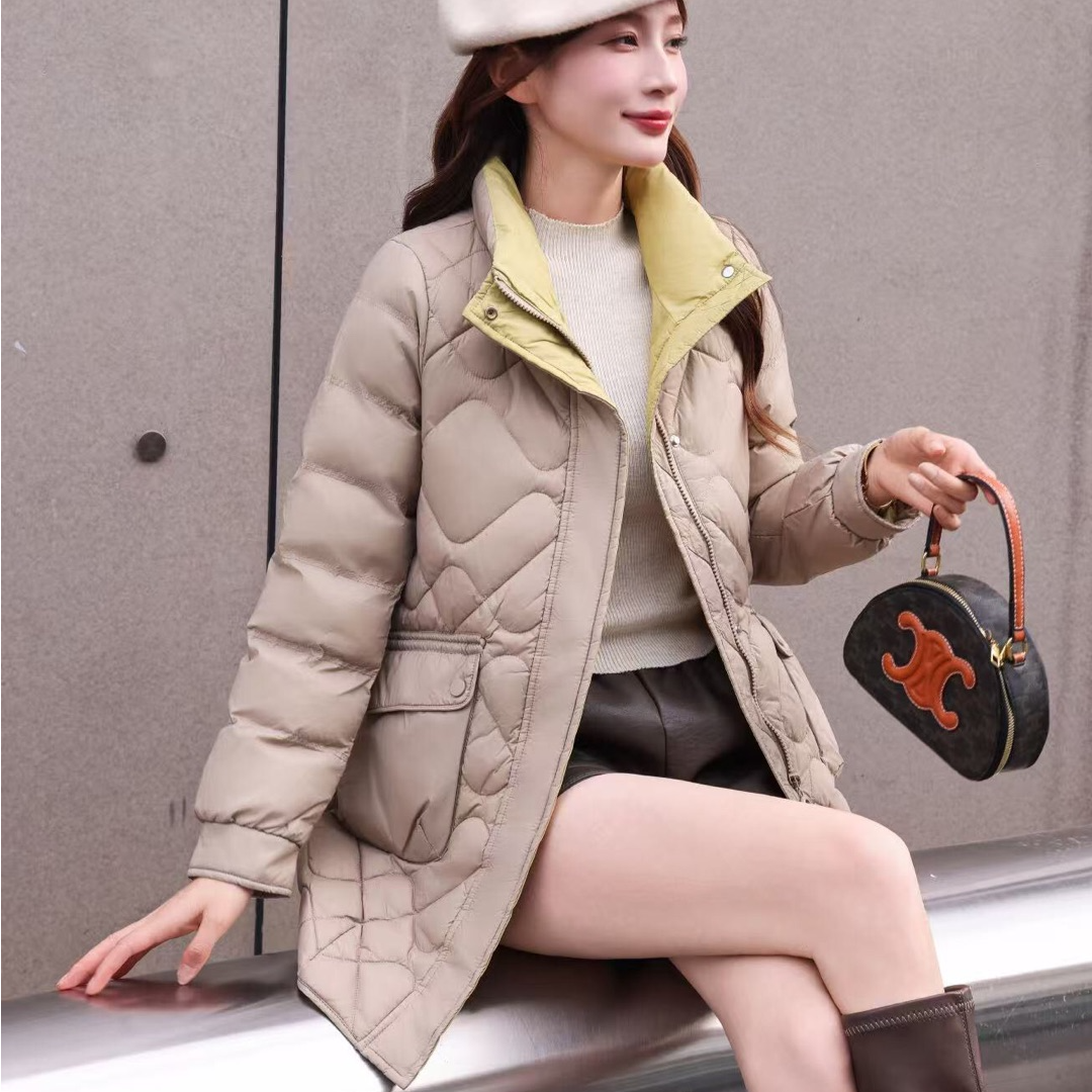 [ W i F i ]2709中长款保暖外套时尚口袋拉链棉服(衣长77)