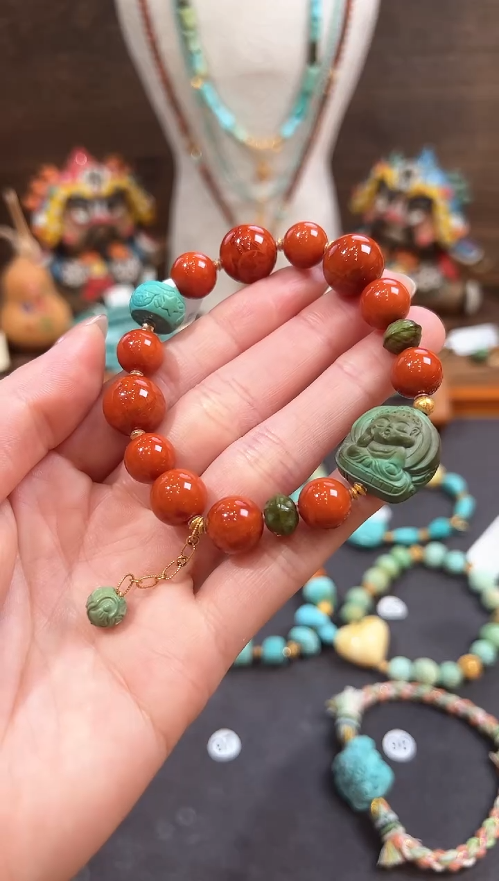 【闪购商品】18K金镶嵌南红玛瑙手链南红手链