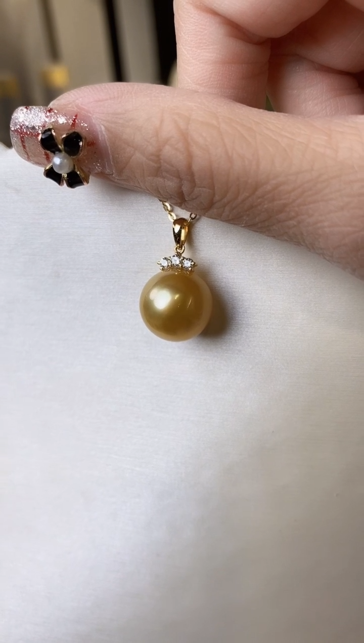 【闪购商品】海水珍珠吊坠(不含链)18K金镶嵌12-13南洋金珍珠吊坠