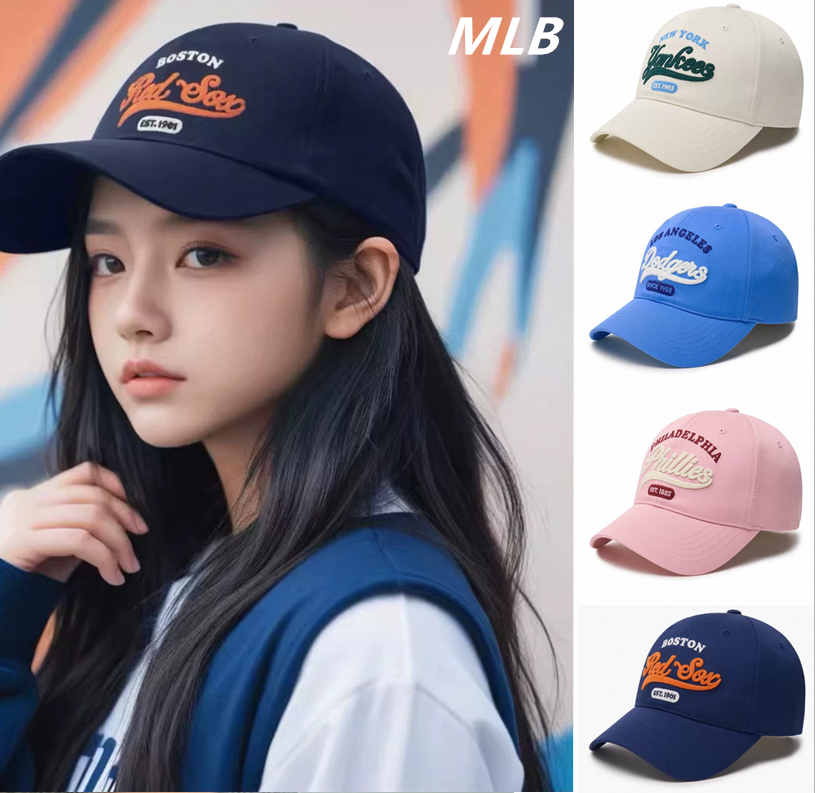 正品MLB帽子男女新款字母刺绣硬顶学院风休闲鸭舌帽潮流棒球帽