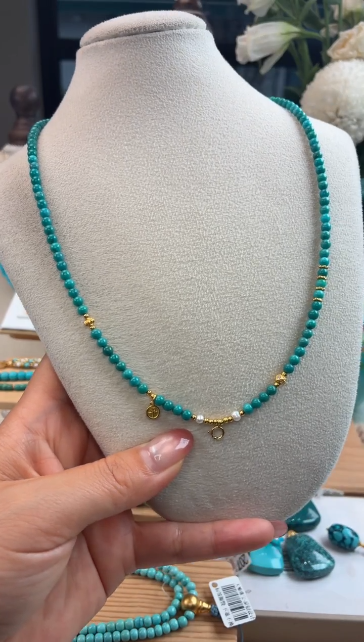 银S925镀金镶嵌绿松石项链1