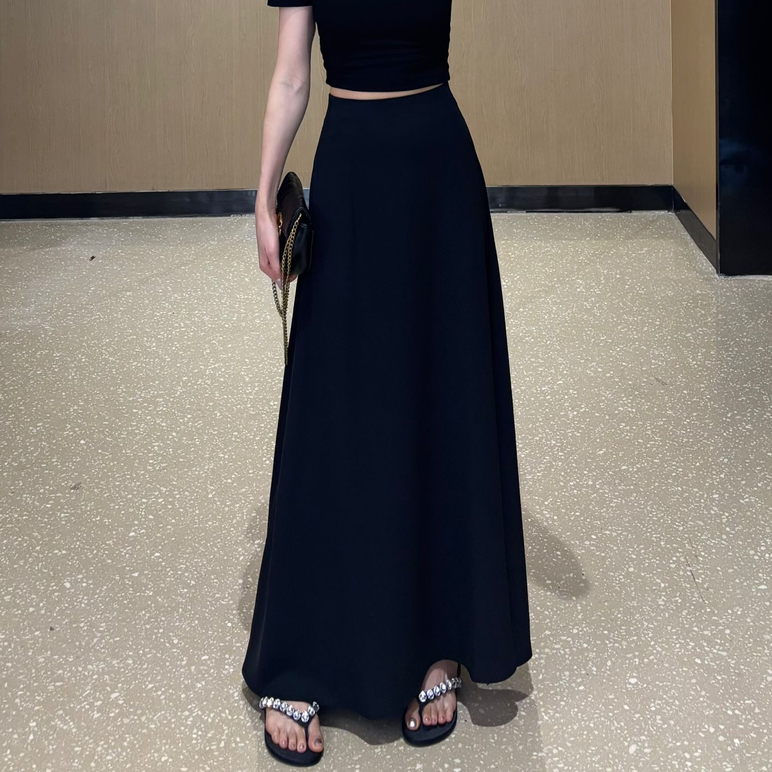 夏季冰丝面膜裙超高腰加长款遮跨显瘦半身裙