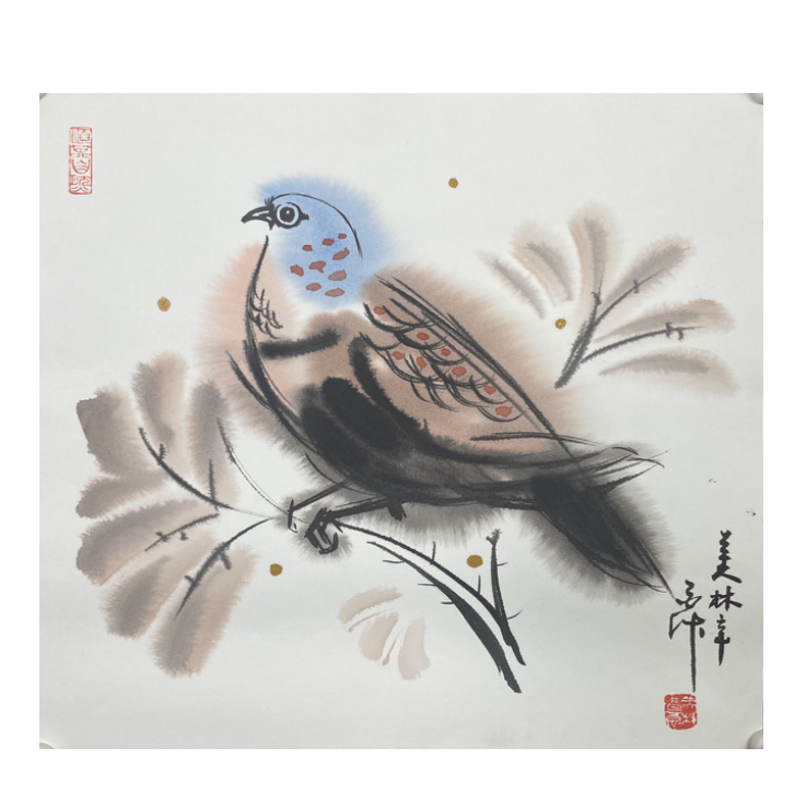 H-K-2186 韩美林 鸟 37cm*40cm 卡纸-A
