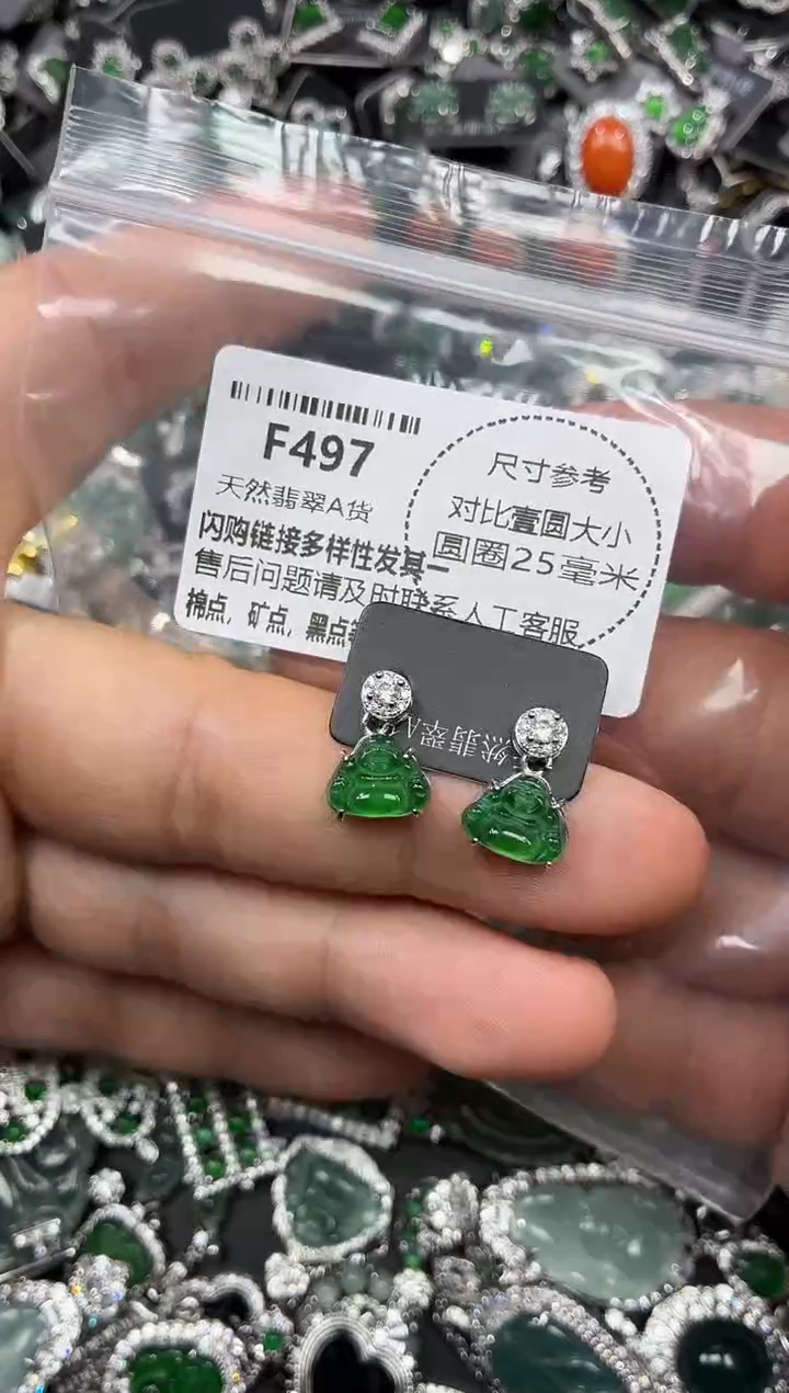 颈饰未镶嵌翡翠F497耳钉
