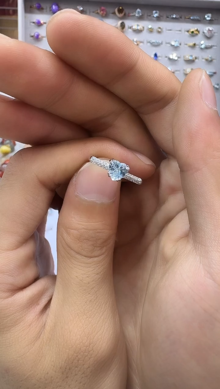 银S925镶嵌戒指海蓝宝石小*1226m020多样性发其一 13圈口