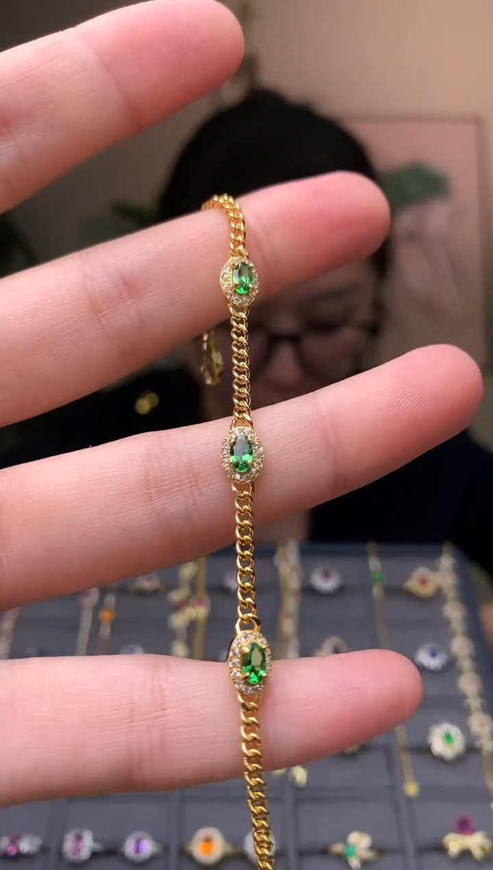 银S925镶嵌手链石榴石（沙弗莱）手链