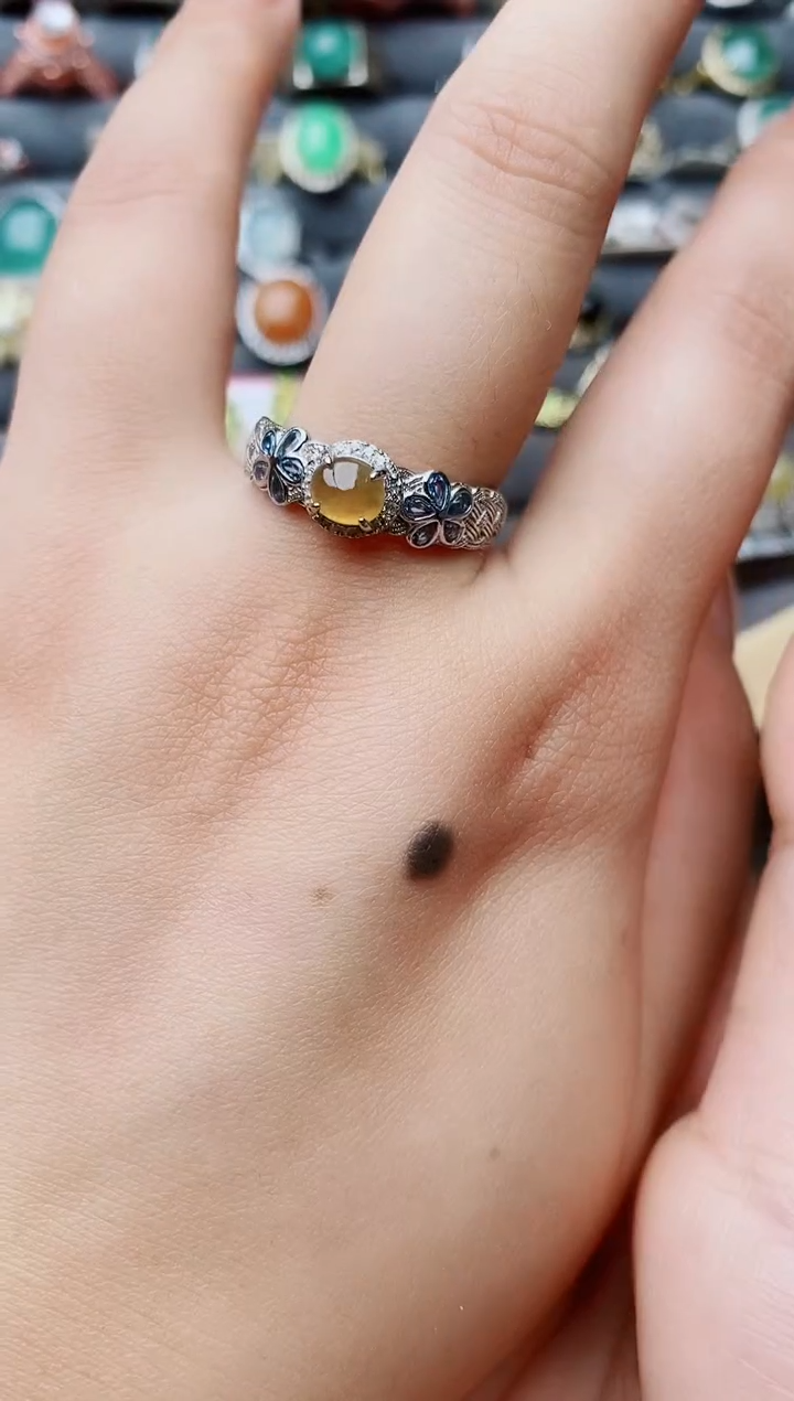 翡翠戒指银S925镶嵌 瑞丽市颜玉珠宝