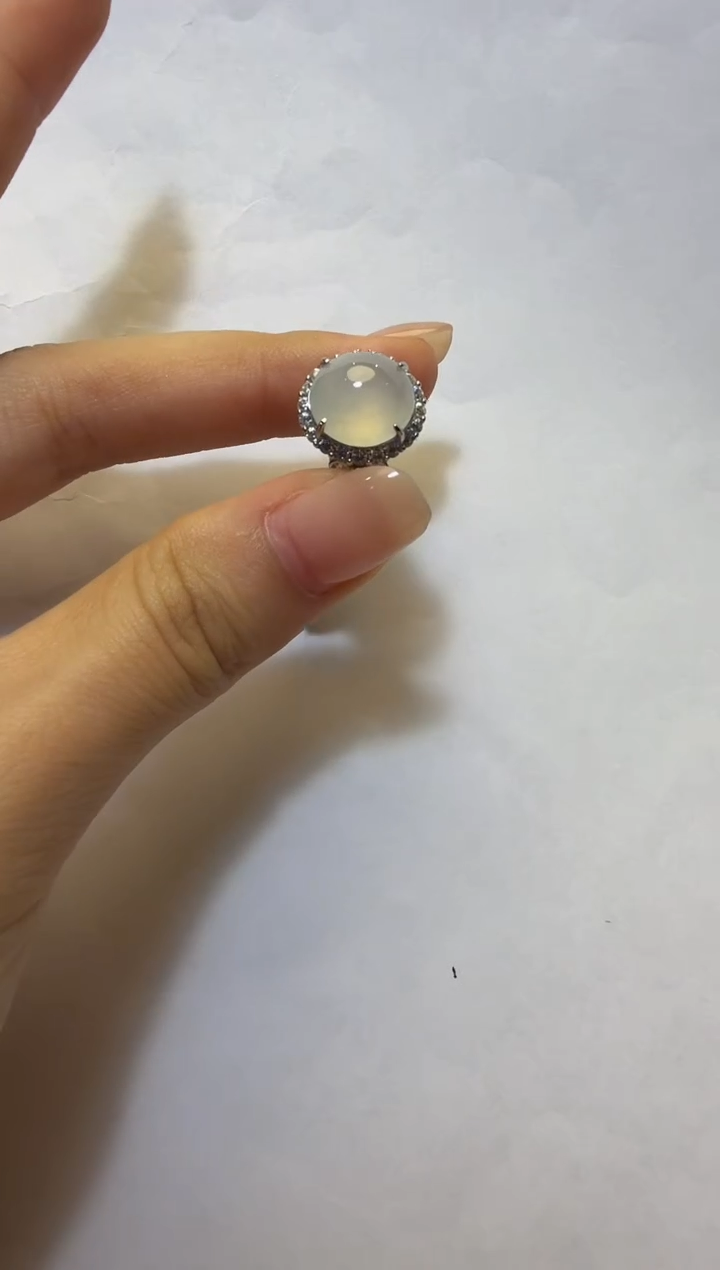 银S925镶嵌戒指翡翠925银镶缅甸A货翡翠戒指