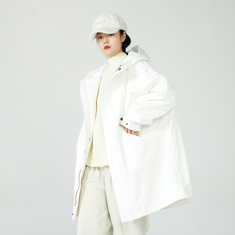 女装瑕疵品163241267加厚连帽中长款宽松百搭连帽棉服女
