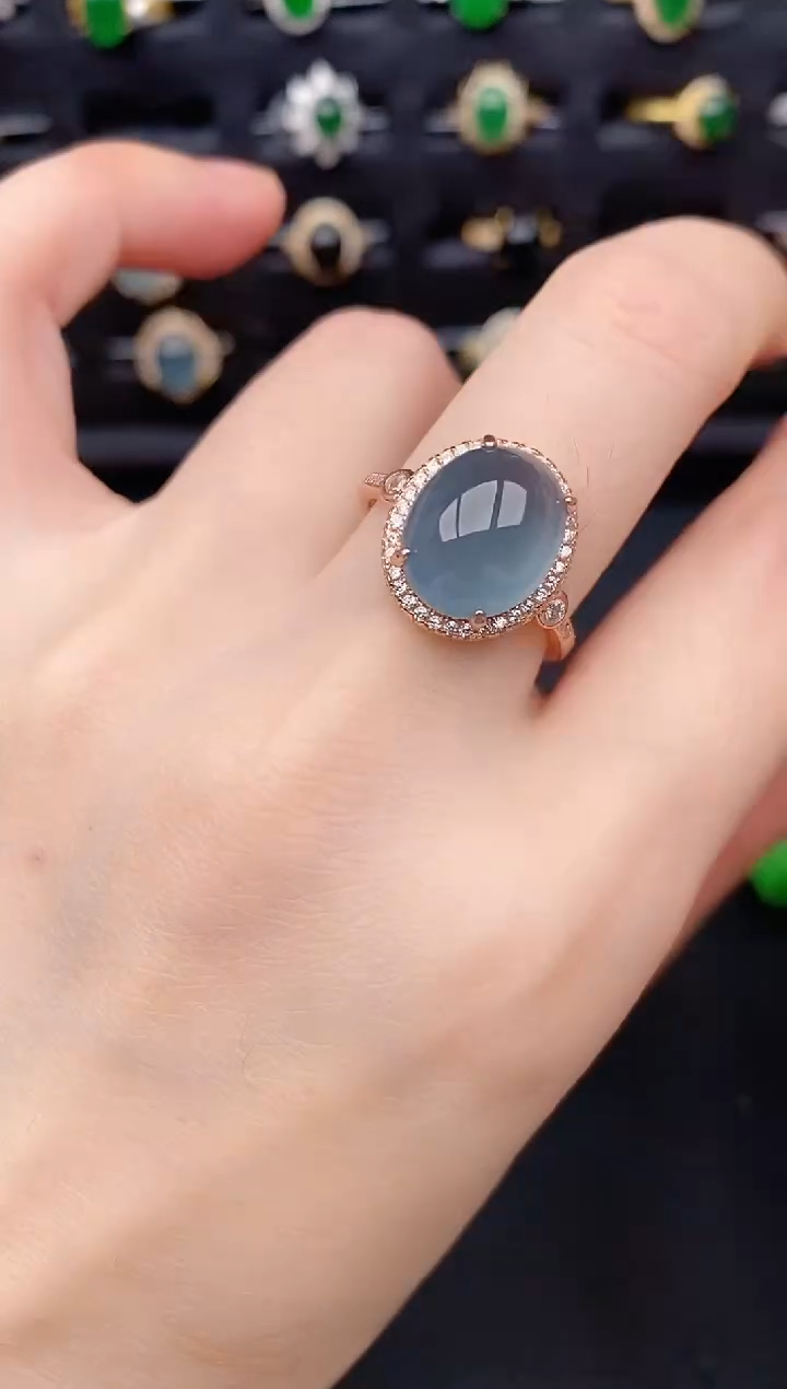 银S925镶嵌戒指翡翠天然a货翡翠64