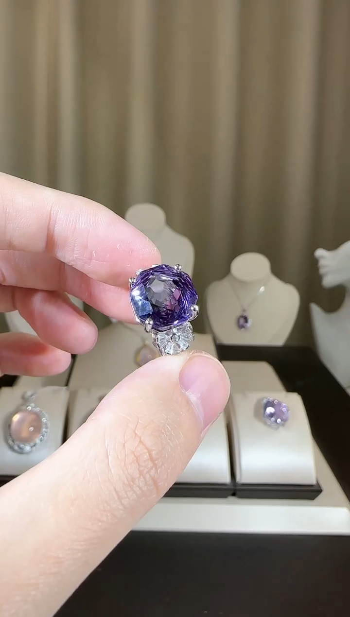 【闪购商品】紫晶戒指银S925镶嵌12mm