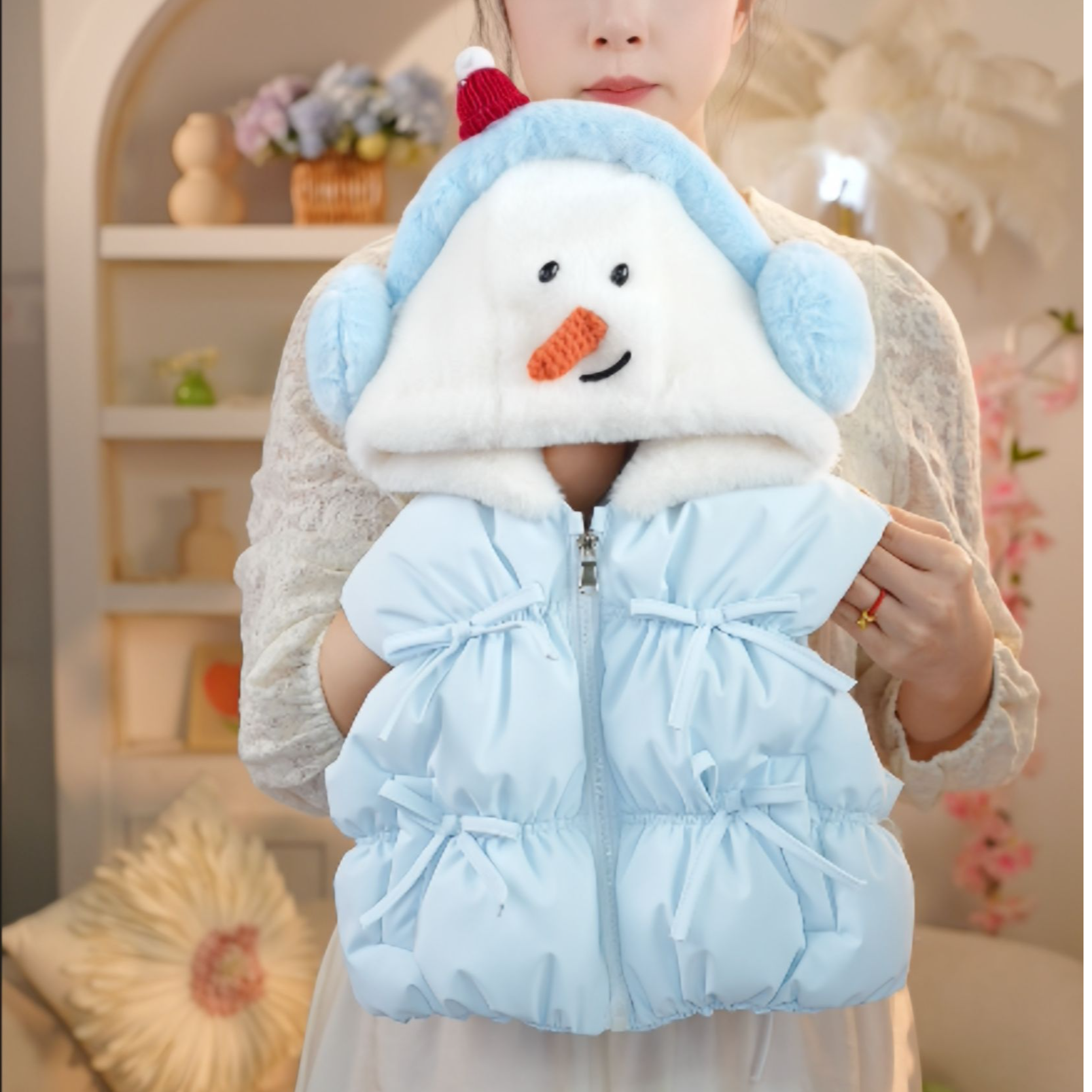 【现货】2025年冬季马甲新款女童可爱加厚天蓝色小雪人棉服马甲2514