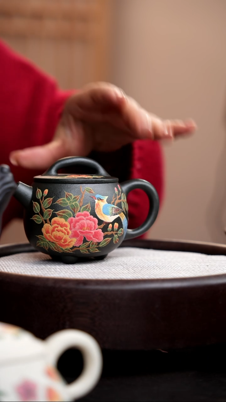 【闪购商品】紫砂茶壶九龄君子兰高石瓢泥绘花鸟