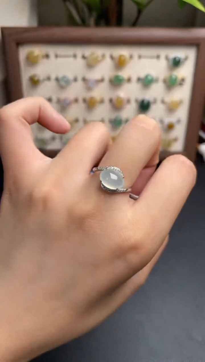 翡翠戒指银S925镶嵌一物一证一礼盒