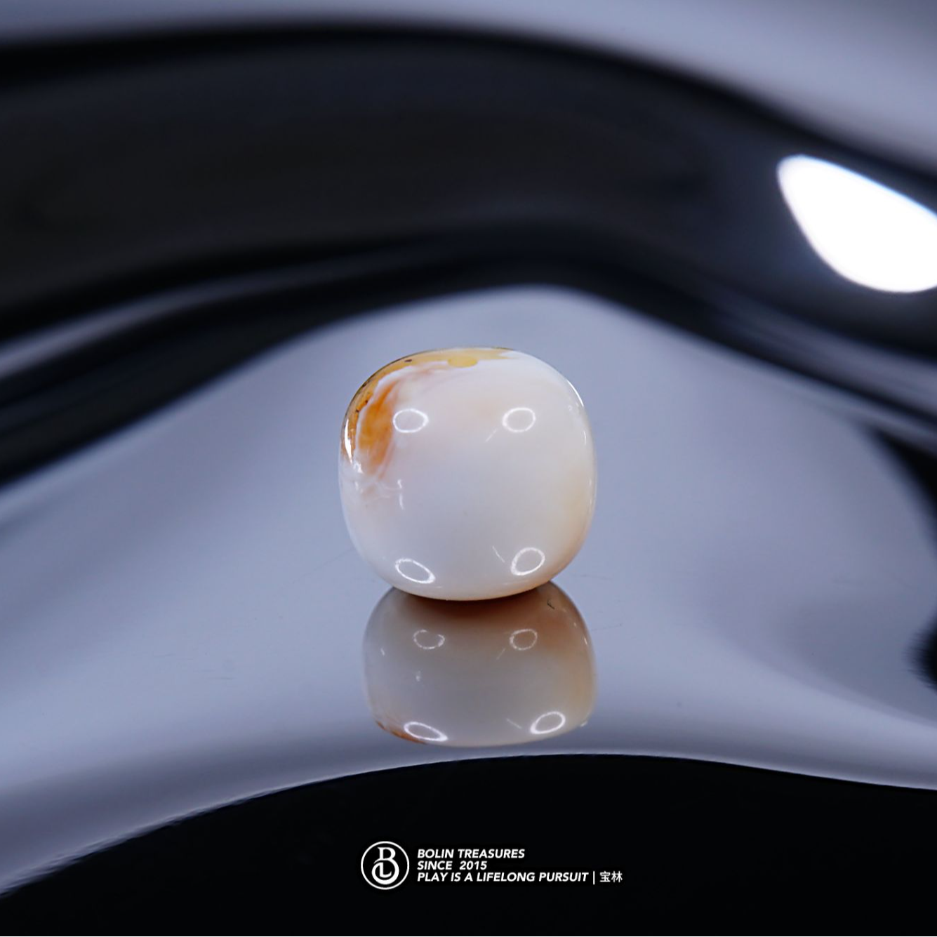 双12特惠9mm橘金漆瓷白彩沁老型有花粉 天然琥珀蜜蜡精品文玩配饰
