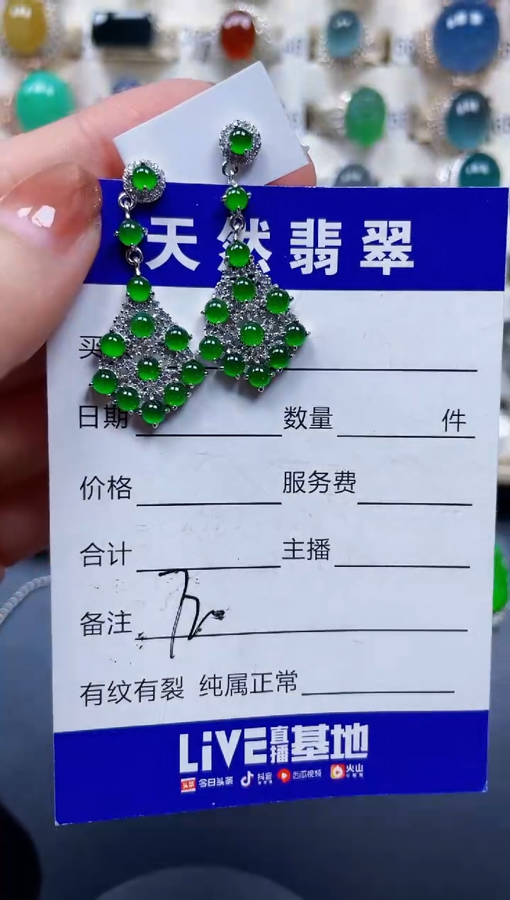 银S925镶嵌翡翠耳饰720