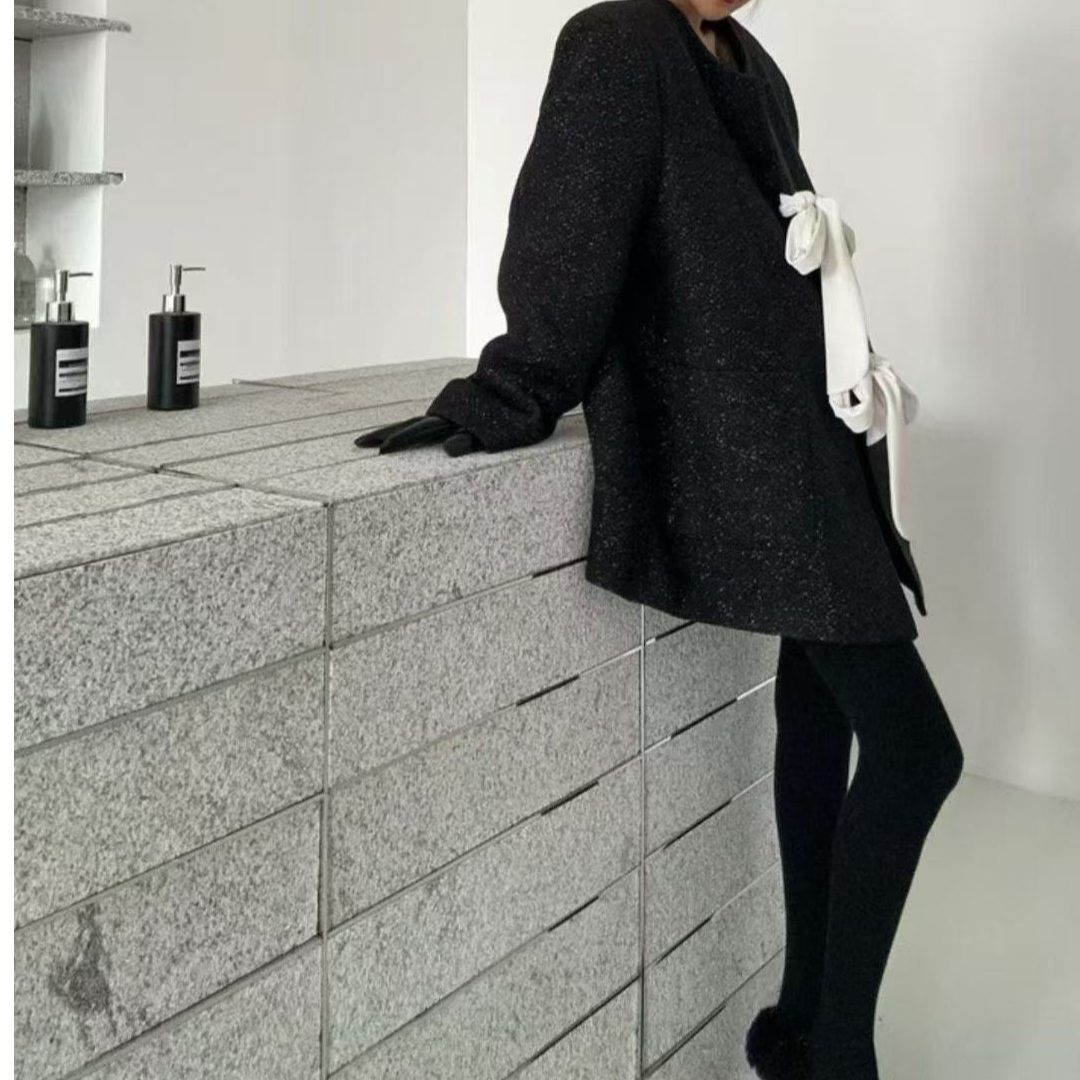 冬季新款时尚百搭垫肩阔版单排扣显瘦百搭加棉亮闪小香风外套女