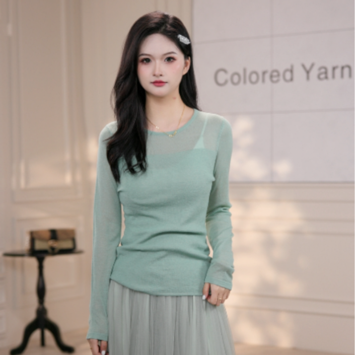 Basic House/百家好多巴胺服装女罩衫长袖衣显瘦收腰半身裙两件套