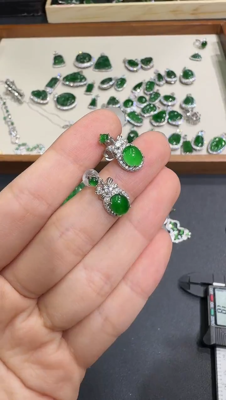 银S925镶嵌翡翠耳饰X1202-886-176