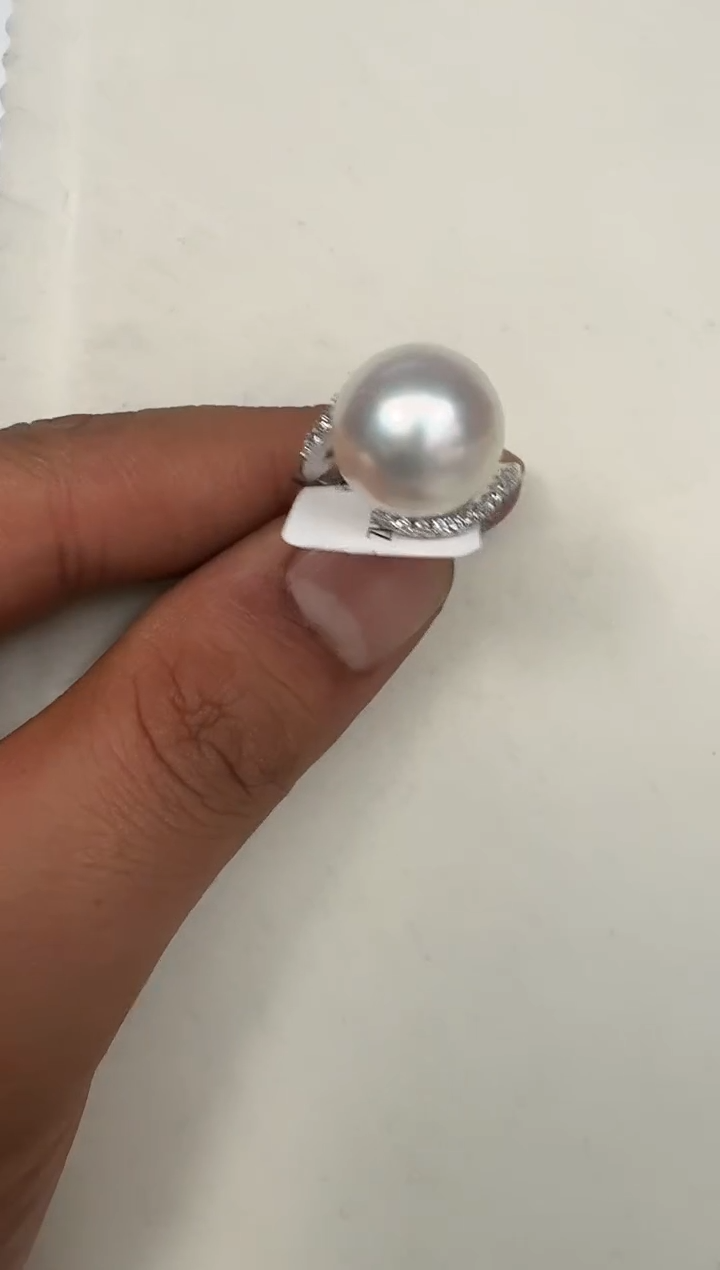 银S925镶嵌戒指海水珍珠戒指