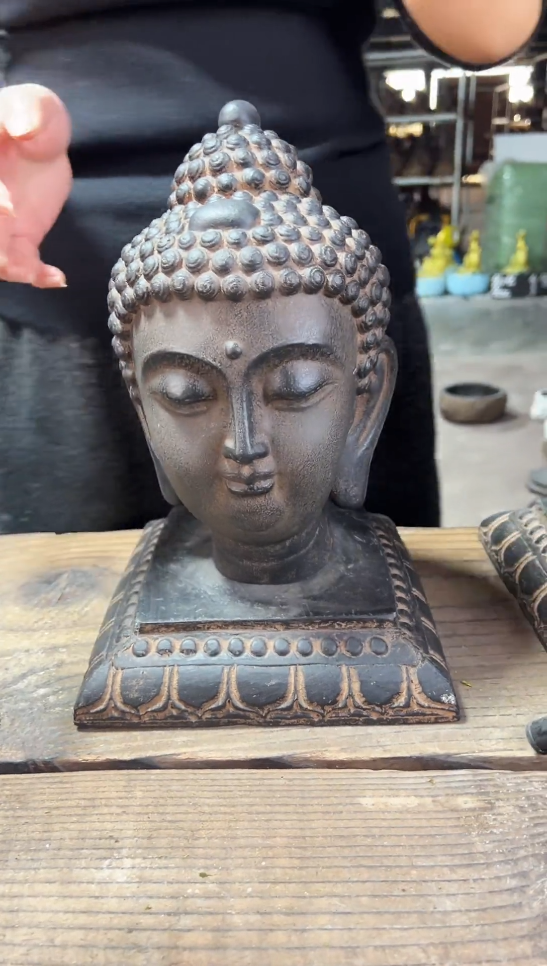 陶土小佛头+莲花底座