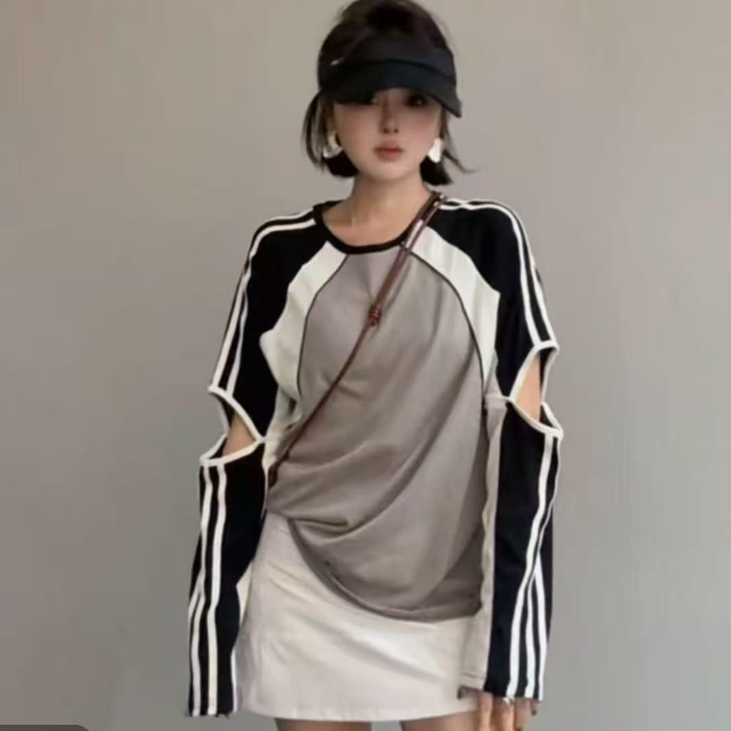 57070欧货撞色三道杠T恤衫