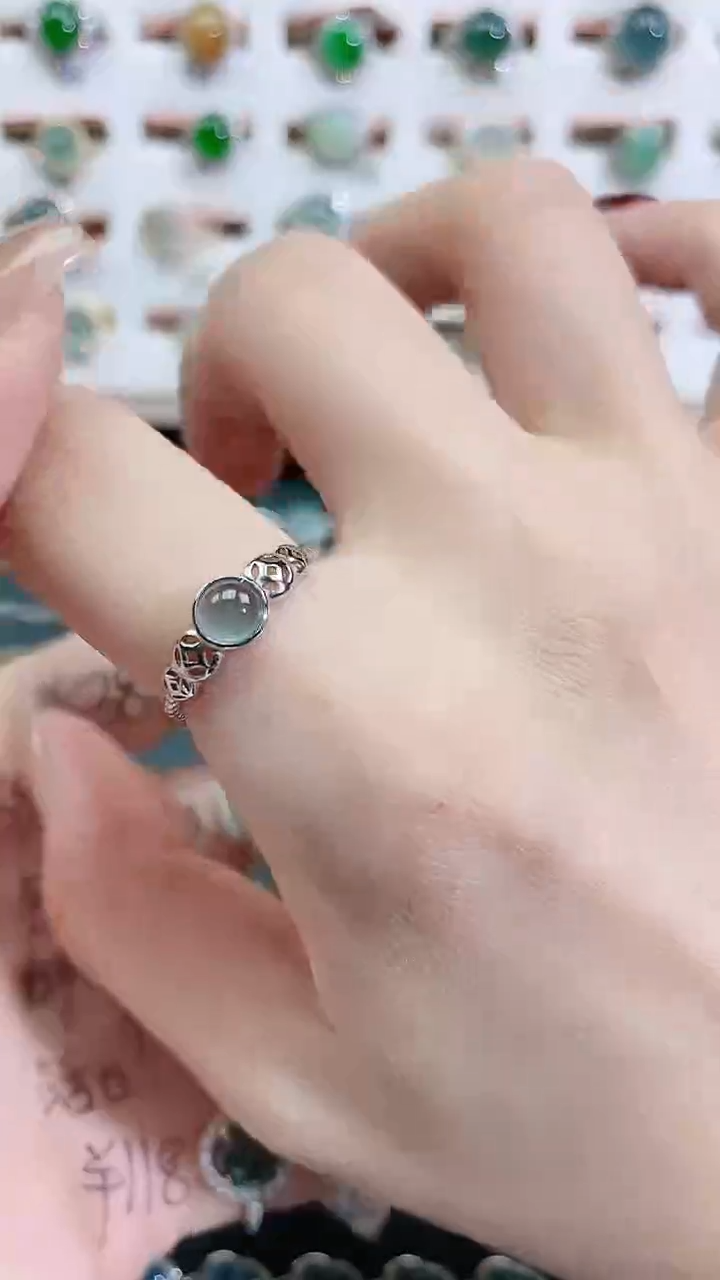 银S925镶嵌戒指翡翠 天然翡翠