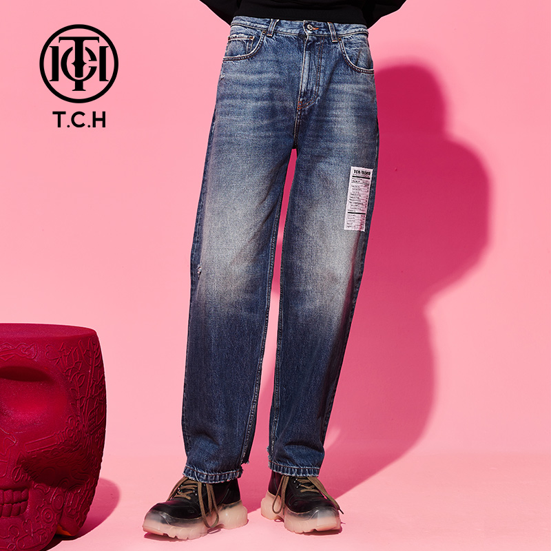 TCH潮牌牛仔裤水洗宽松直筒舒适休闲百搭春季男女长裤T69C208011