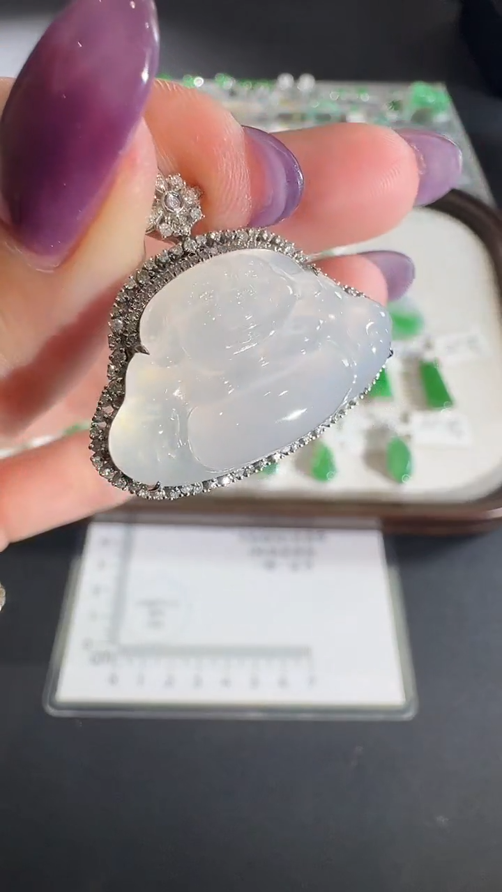 吊坠(不含链)18K金镶嵌翡翠【源头工厂】钻石镶嵌