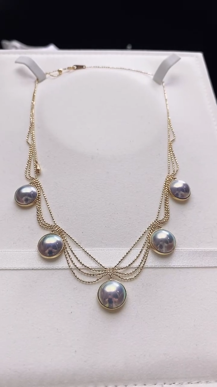 【闪购商品】拼合珍珠（马贝珠）项链18K金镶嵌海水马贝珍珠项链