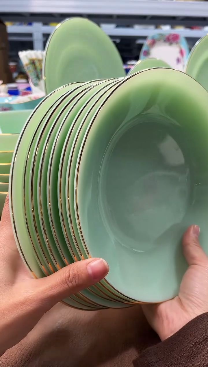 玉瓷8英寸圆深盘8个景德镇陶瓷 