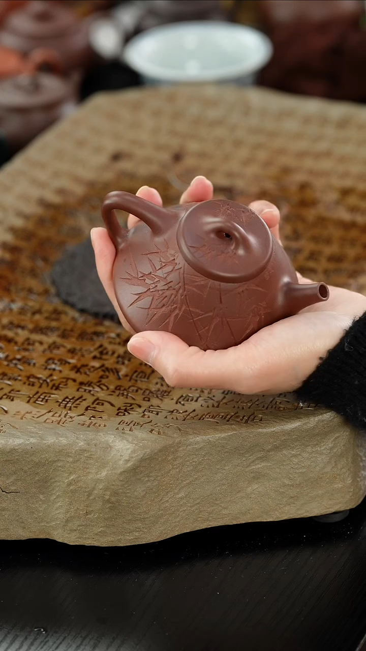 【闪购商品】紫砂茶壶sth底槽清刻绘子冶石瓢150cc