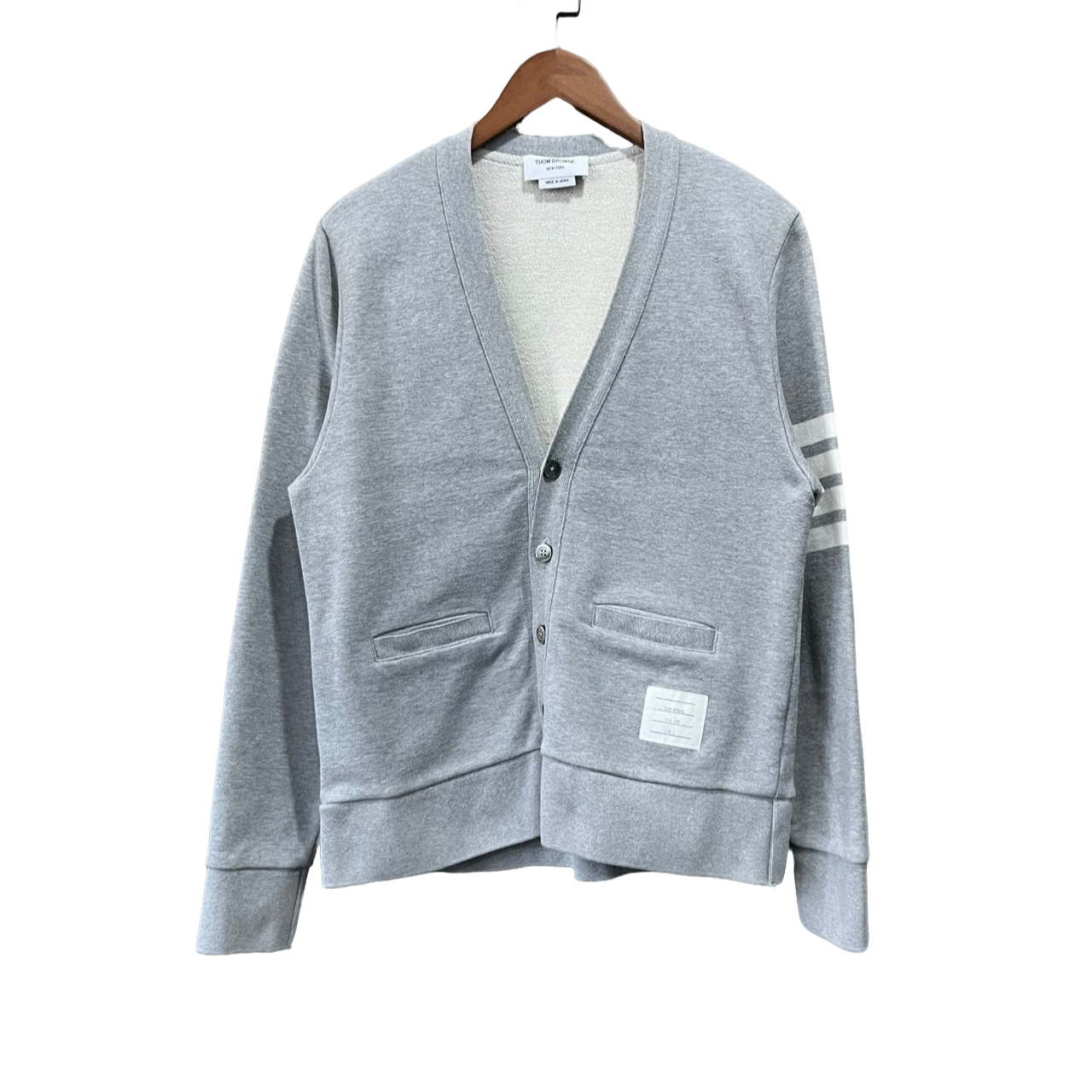 99新 THOMBROWNE TB 四条纹灰色V领针织开衫 2码