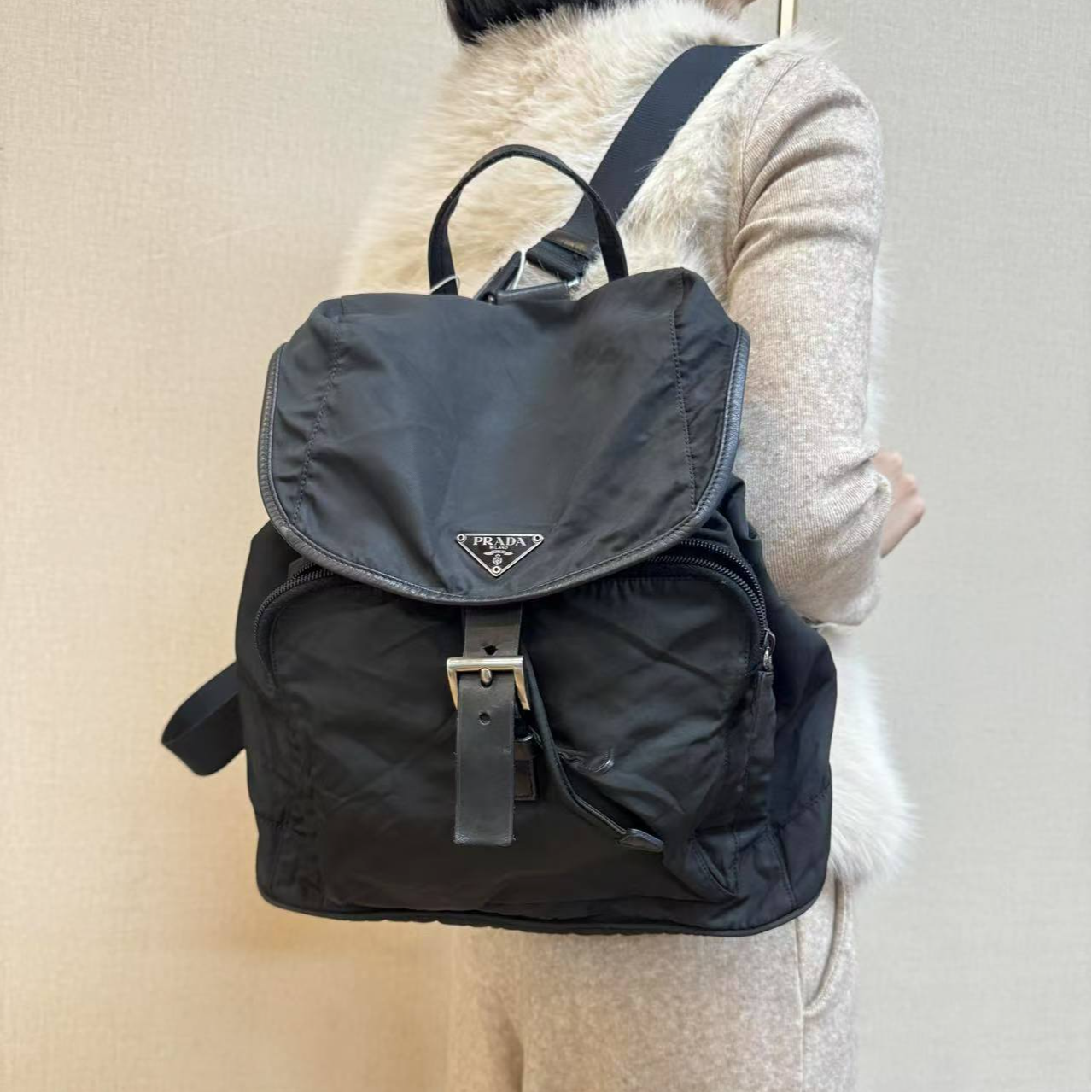 95新 Prada/普拉达 黑色双肩包/云海优选/H06577