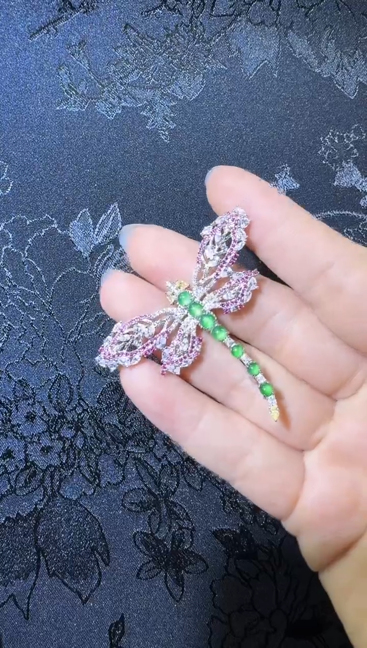 【闪购商品】翡翠吊坠(不含链)银S925镶嵌蜻蜓胸针