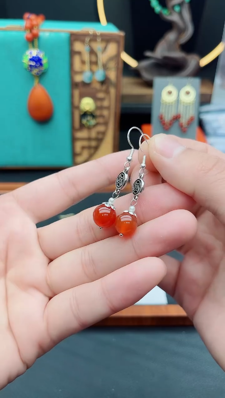 【闪购商品】南红玛瑙耳饰银S925镶嵌706000